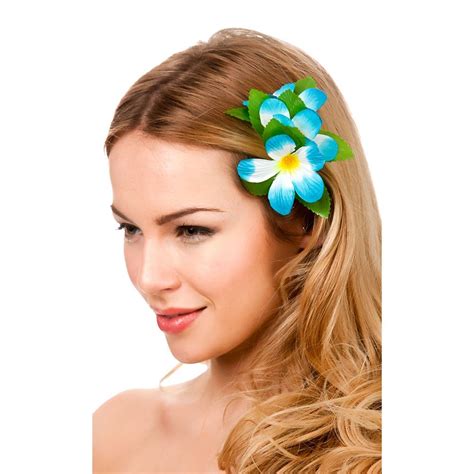 Hawaii Flower Hair Clip Sky Blue Beach Fancy Dress Hawaiian Fancy