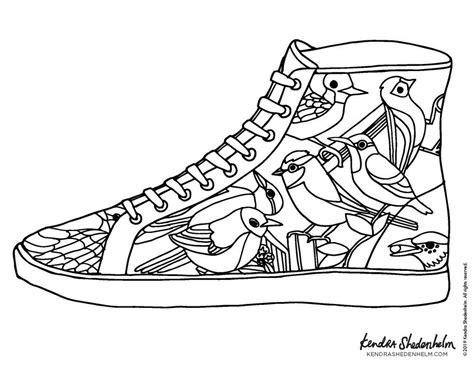 coloring page high top shoe  kendra shedenhelm kendra
