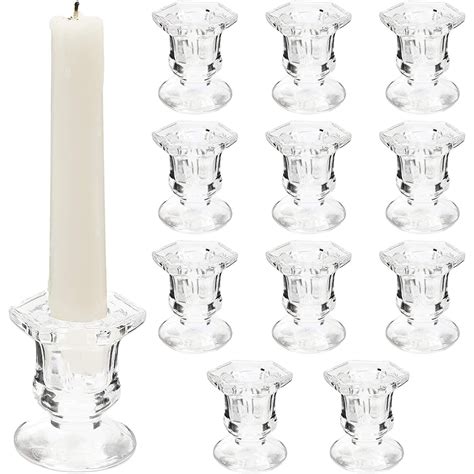 Crystal Glass Candle Holders Set Of 12 Clear Taper Candlestick Pillar