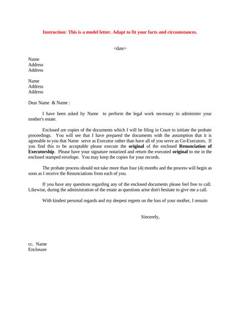letter  renunciation  executorship  template pdffiller