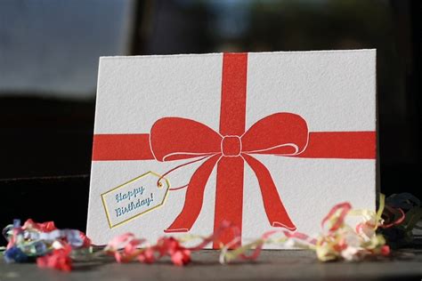 ribbon letterpress birthday card