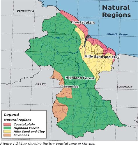 map  guyana showing natural regions wisconsin  map