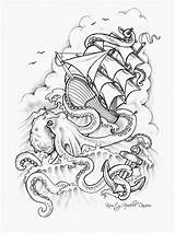 Tattoo Octopus Drawing Ship Tattoos Sinking Pirate Sketch Kraken Anchor Sunken Drawings Designs Attacking Fear Deviantart Coloring Nautical Traditional Inked sketch template