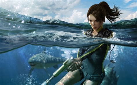 lara croft underwater hunting wallpapers and images wallpapers pictures photos