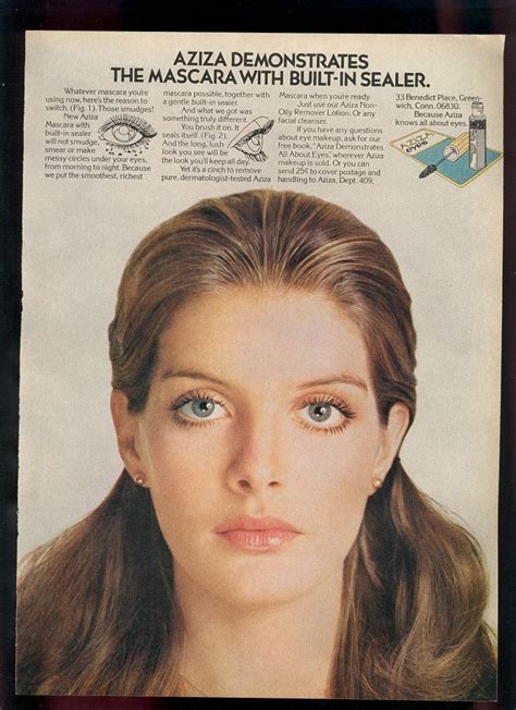 1974 Print Ad Aziza Mascara Makeup Pretty Lady Eyes Lip