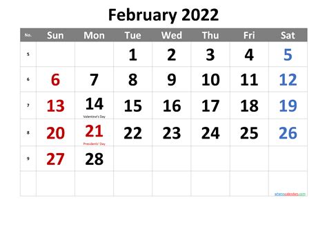 february  calendar printable  printable calendar