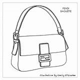 Drawing Fendi Baguette Handbag Sketch Disegno Borsa Handbags Designer Bag Illustration Bags Fashion Purses Luxury Cad Borse Women Shape sketch template