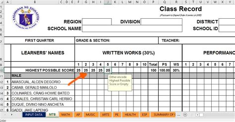deped electronic class record ecr templates teacherph class images