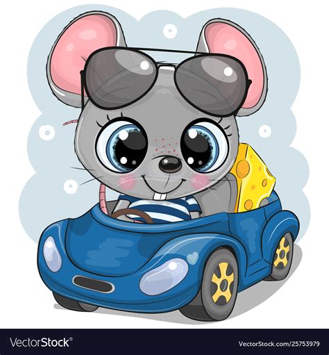 Cartoon Mouse With Cheese In Glasses Goes On A Vector Image