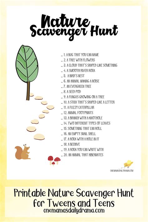 Printable Nature Scavenger Hunt For Tweens And Teens