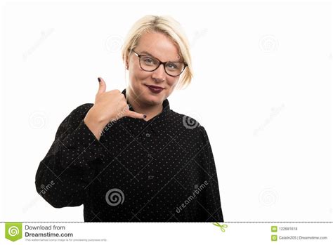 Blonde Female Teacher Wearing Glasses Showing Call Me