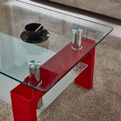 Artisan Furniture Perla Rectangular Tempered Glass Coffee Table In Red