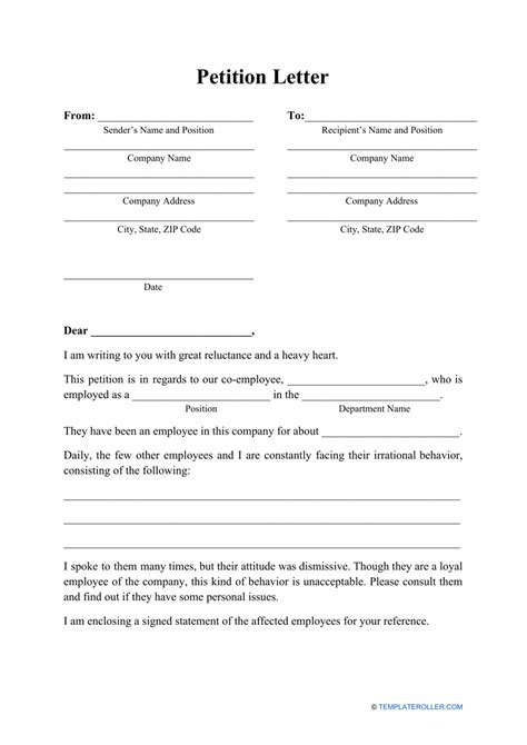 petition letter template  printable  templateroller
