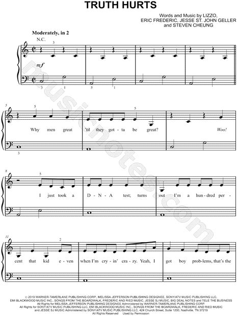 Lizzo Truth Hurts Sheet Music Easy Piano In C Major
