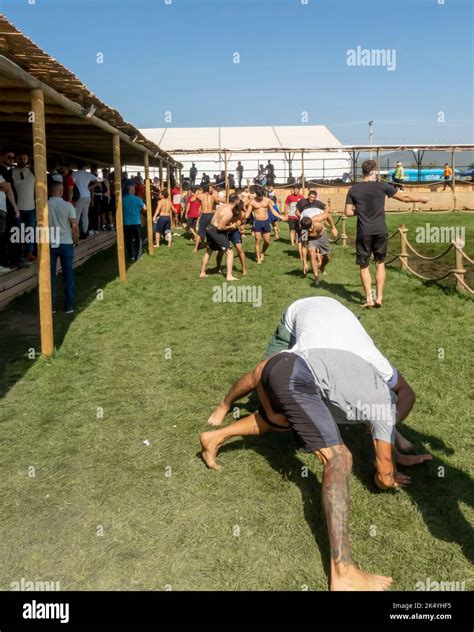 amateur wrestlers at fourth world nomad games in iznik turkey stock