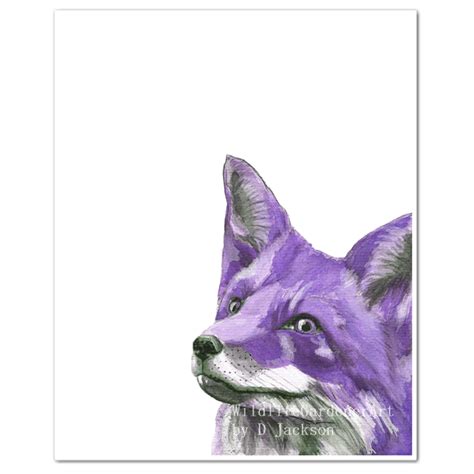 purple fox watercolor art print wildlife gardener art