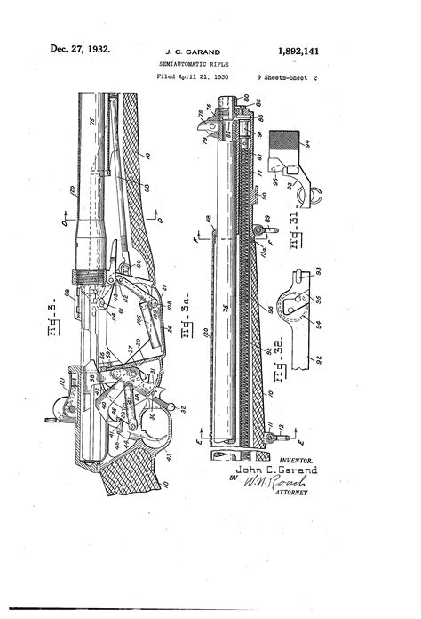 patent  semiautomatic rifle  garand  garand patent drawing good  firearms