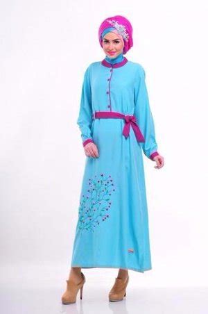 gamis biru tosca cocok  jilbab warna  voal motif