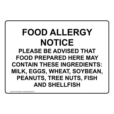 food allergy notice sign nhe  safe food handling