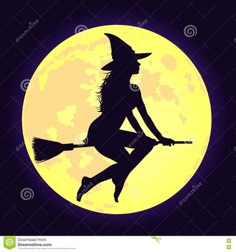 Halloween Witch On Broomstick And Shining Moon Stock Vector
