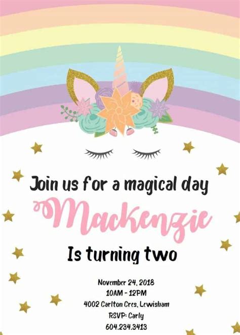 cute unicorn unicorn invitation template
