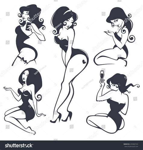 vector collection pinup girls different poses stock vector 235482724 shutterstock