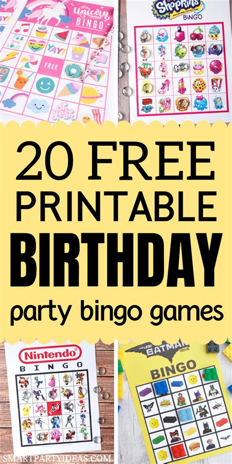 printable bingo games perfect  kids birthday parties smart
