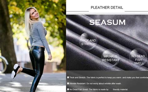 seasum women s faux leather leggings pants pu elastic shaping hip push
