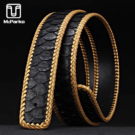 mcparko luxury belt men genuine leather snakeskin belts  buckle fashion weaving design