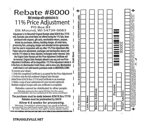 menards rebate adjustment form august  printable form