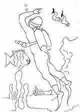 Coloring Diver Scuba Diving Pages Printable Template Designlooter Drawings 81kb 870px sketch template