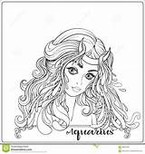 Aquarius Girl Signs Zodiac Coloring Form Young Beautiful Adult Stock Drawing Preview sketch template