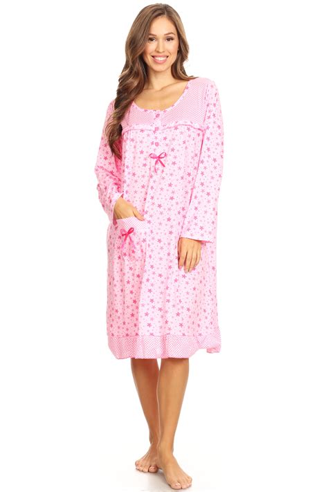 16009 Womens Nightgown Sleepwear Pajamas Woman Long Sleeve Sleep Dress