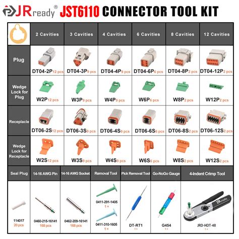 jst connector kit   pin solid terminals  jrd hdt  crimpe jrdtools