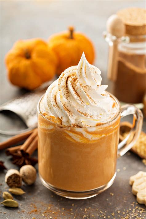 pumpkin spice latte   glass mug stock photo image  background