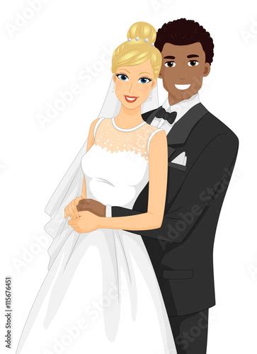 couple bride groom interracial wedding stock vector adobe stock