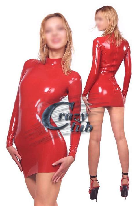 Crazy Club Latex Zentai Dress Full Sleeve Sexy Red Bodycon Latex Dress