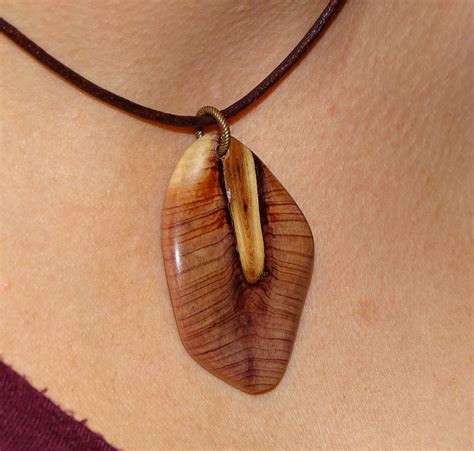 leather necklace  handmade natural wood pendant