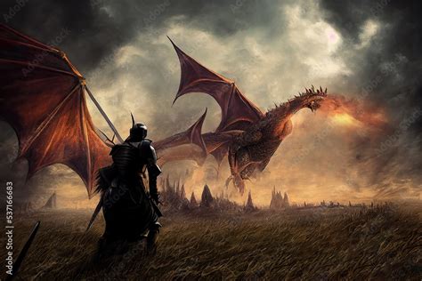 ai generated image   large dragon breathing fire   heroic