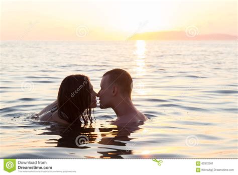 Couple Kiss Sea Suset Stock Image Image Of Ocean Swim
