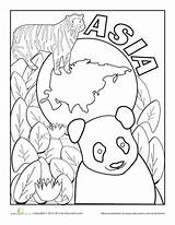 Asia Coloring Worksheets Pages Sheets Continents Worksheet Kids Preschool Continent South Geography Kindergarten Printable Activities Crafts America Colouring Animals Color sketch template