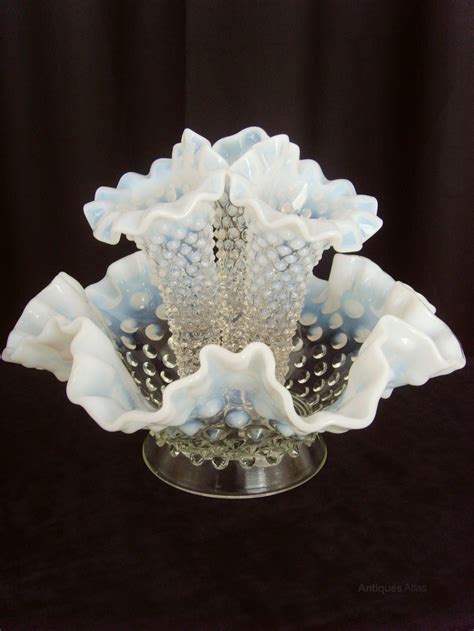 antiques atlas fenton french opalescent hobnail  horn epergne asa