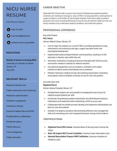 nicu nurse resume   skills list