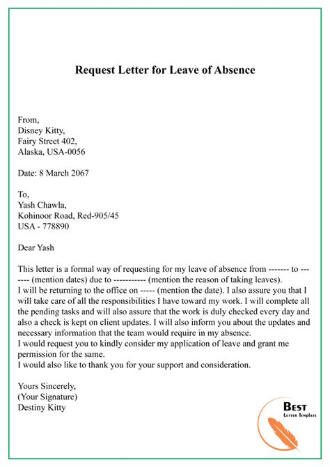 sample leave  absence letter  employer collection letter template