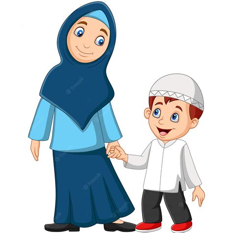 Premium Vector Cartoon Muslim Mother With Her Son