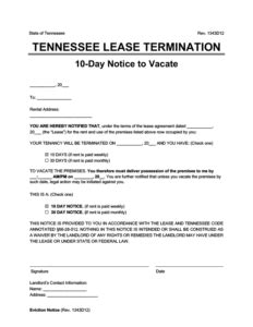 tennessee eviction notice forms  word templates