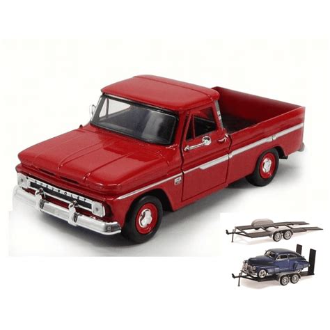 Diecast Car And Trailer Package 1966 Chevy C10 Fleetside Pick Up Truck