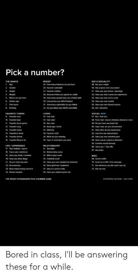 Birthday Bored And Crush Pick A Number Reddit The