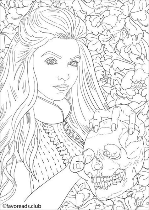 girl   skull printable adult coloring page  etsy canada
