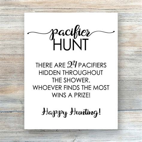 pacifier hunt sign rustic baby shower games printable find etsy